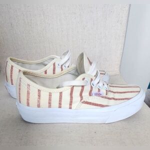 Vans Women's Canvas Sneakers - Cream and Red Stripes